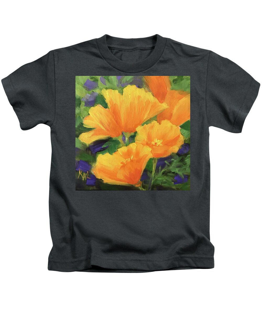 Poppies Kids T-Shirt featuring the painting California Poppies by Karin Leonard