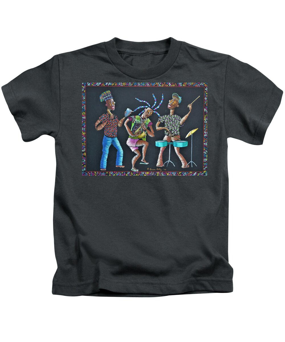 Cowbell Kids T-Shirt featuring the drawing Campana, Sax y Timbales by Oscar Ortiz