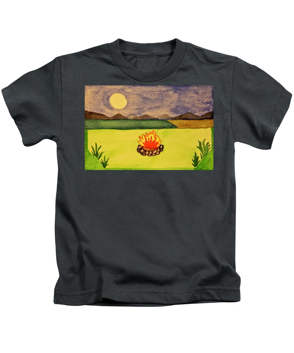 Campfire Kids T-Shirt featuring the painting Campfire Rest Time by Karen Nice-Webb