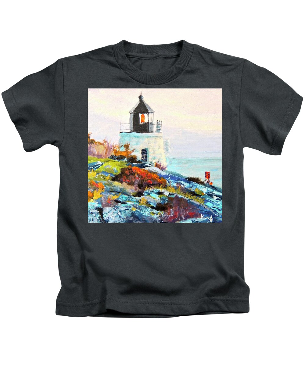 Castle Hill Lighthouse Newport Ri Kids T-Shirt featuring the painting Castle Hill Lighthouse Newport RI by Patty Kay Hall