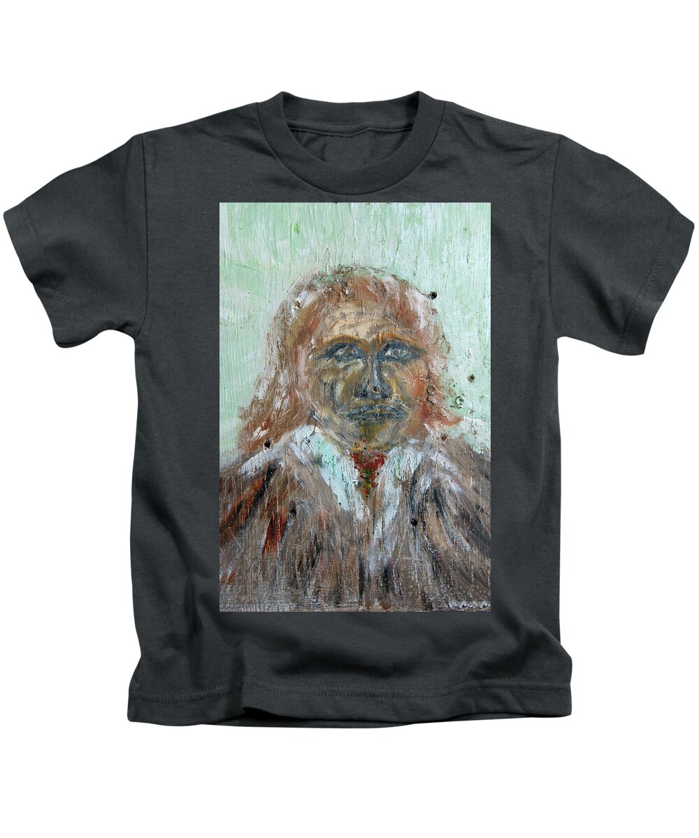  Kids T-Shirt featuring the painting Caveman by David McCready