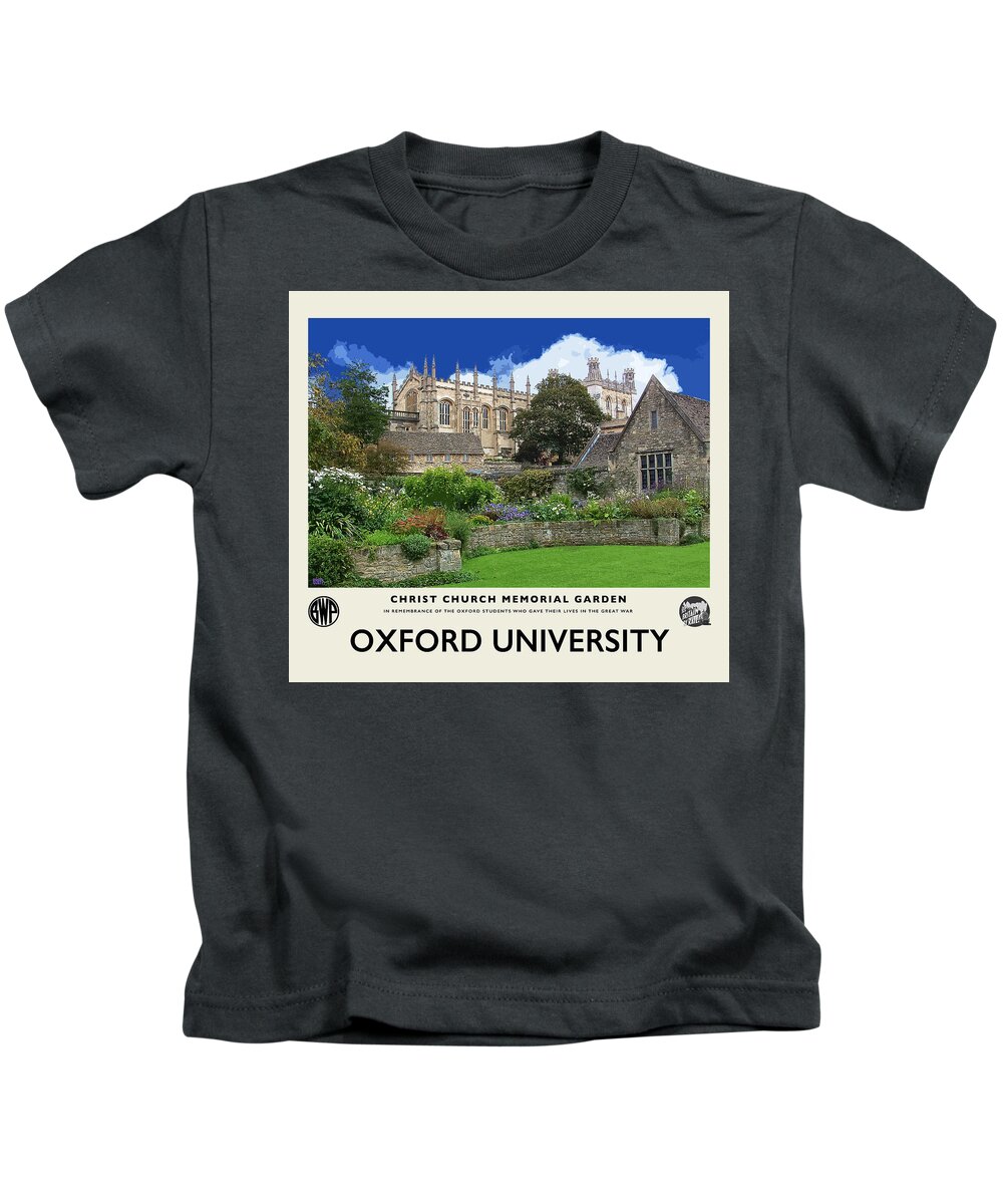 Oxford University Kids T-Shirt featuring the photograph CC Mem Garden Cream Railway Poster by Brian Watt