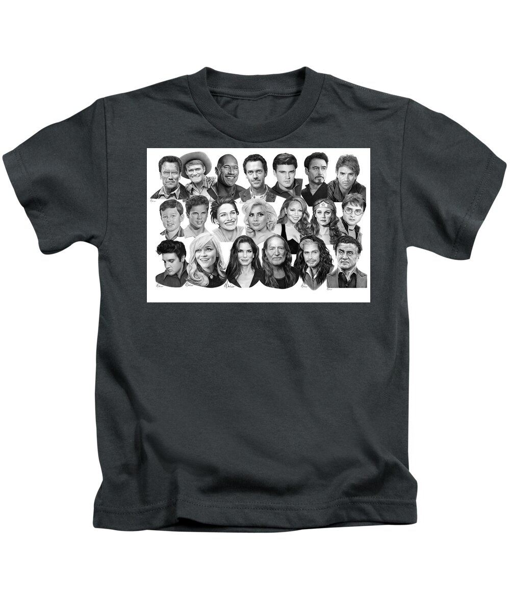 Pencil Kids T-Shirt featuring the drawing Celebrity drawings by Murphy Elliott