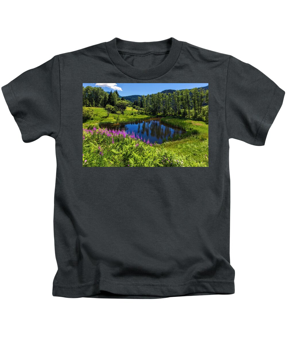 Bulgaria Kids T-Shirt featuring the photograph Charming Lake by Evgeni Dinev