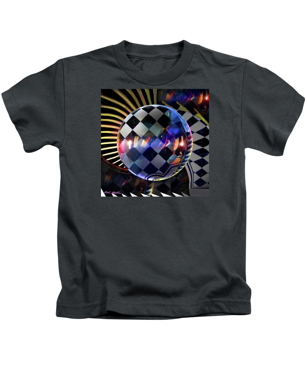 Checkered Abstract Kids T-Shirt featuring the digital art Checker World by Robin Moline