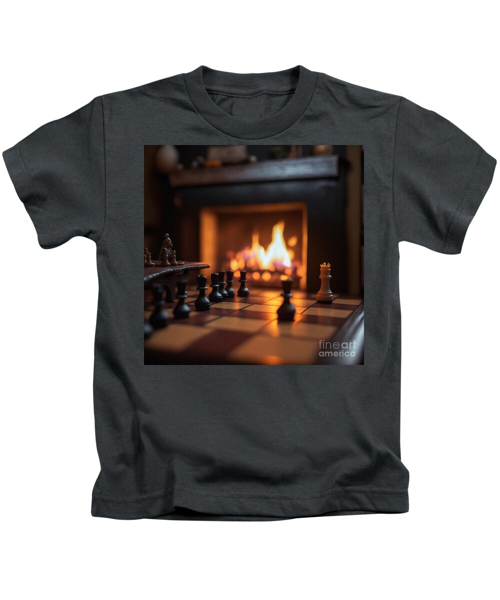 Chess Kids T-Shirt featuring the mixed media Chess By The Fire by Jay Schankman