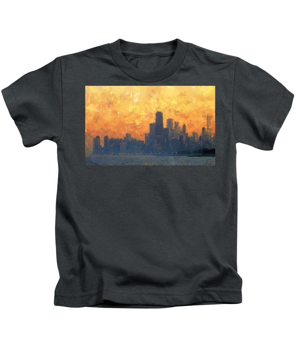 Chicago Kids T-Shirt featuring the digital art Chicago Sunset by Glenn Galen