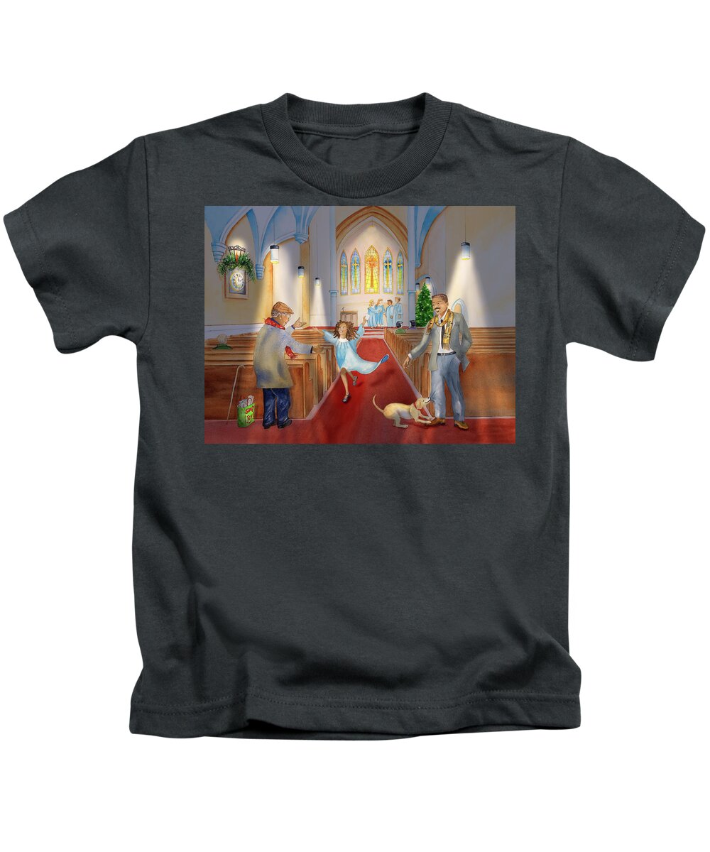 Joy Kids T-Shirt featuring the painting Christmas Eve by Phyllis London