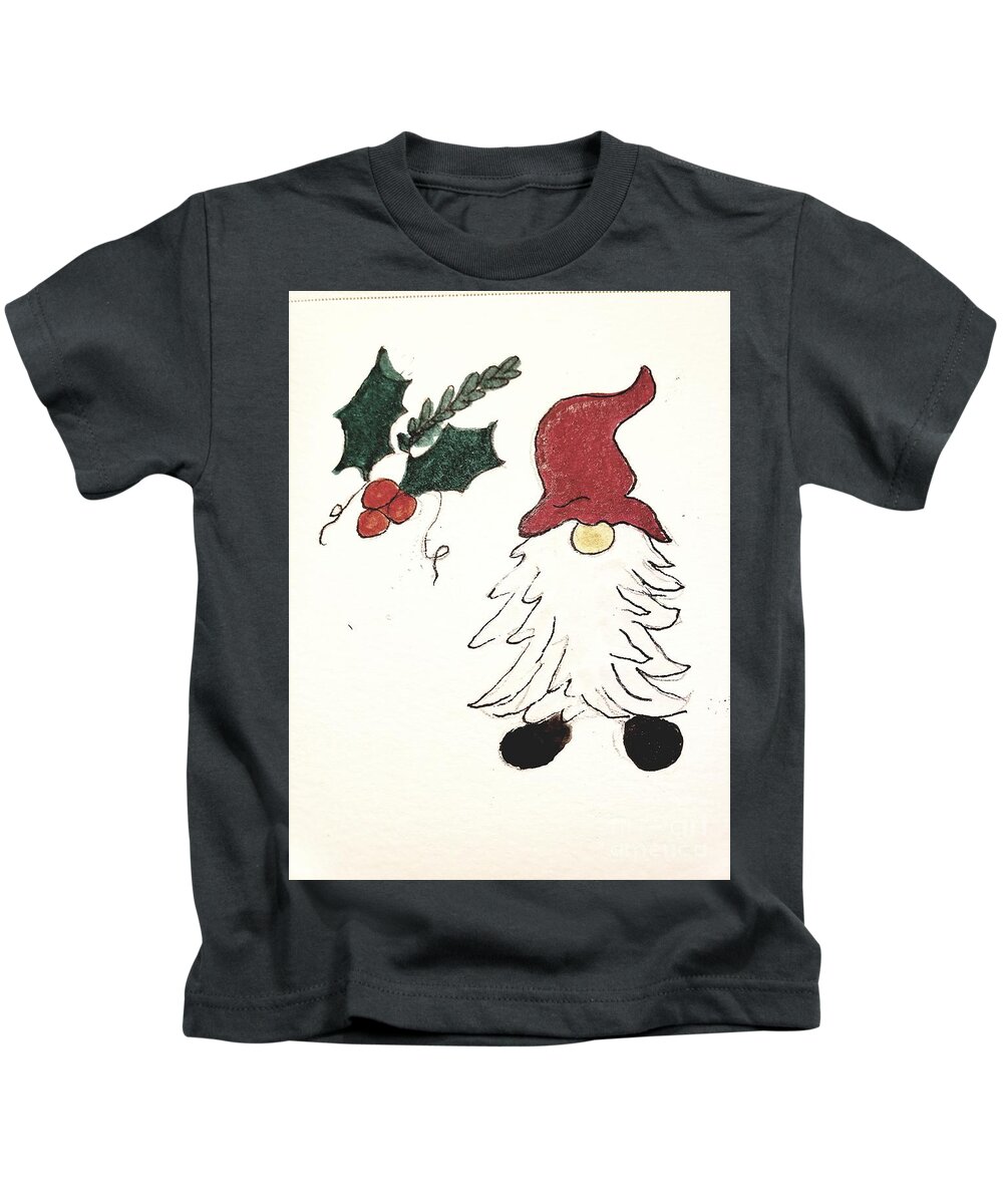  Kids T-Shirt featuring the painting Christmas Gnome by Margaret Welsh Willowsilk