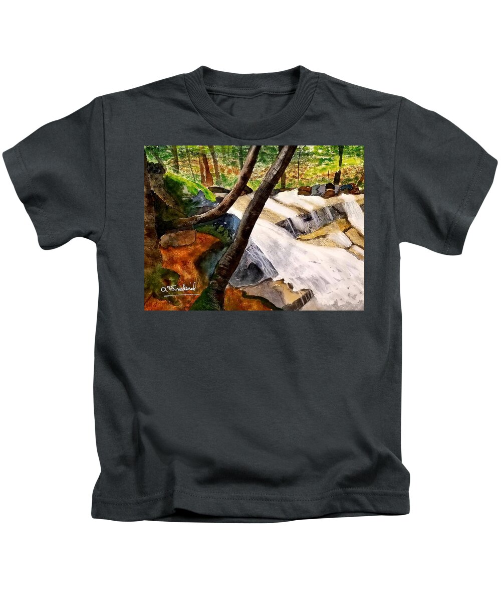 Waterfall Kids T-Shirt featuring the painting Cindys' Waterfall by Ann Frederick