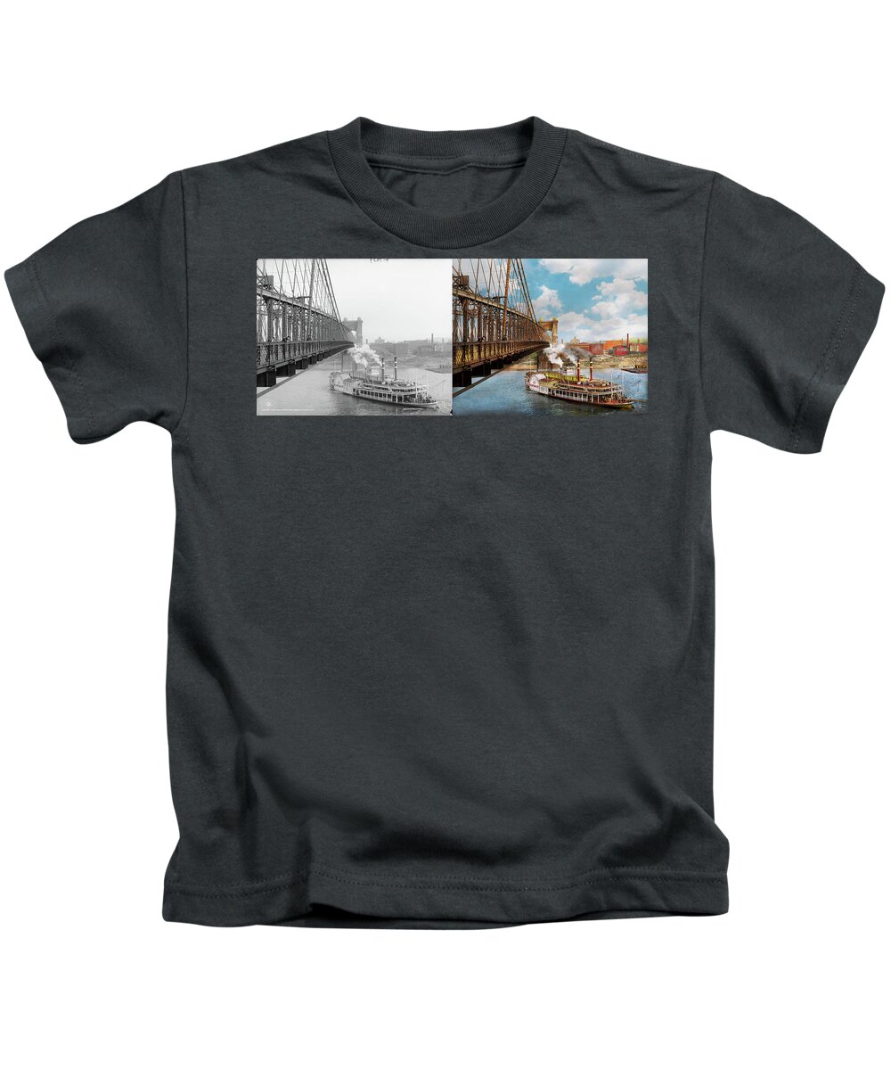 Ohio Kids T-Shirt featuring the photograph City - Cincinnati, OH - The City of Cincinnati 1906 - Side by Side by Mike Savad