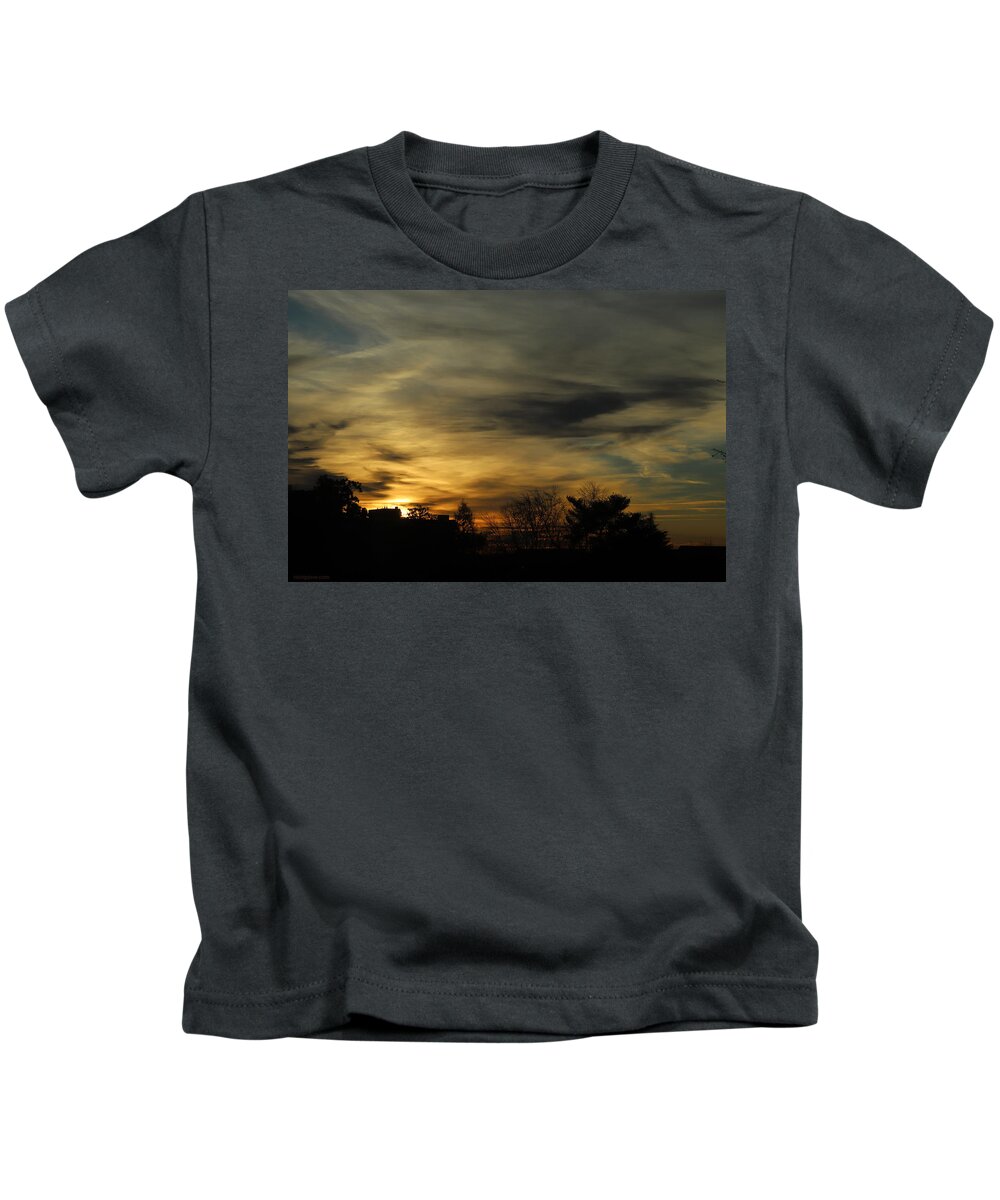 Sunrise Kids T-Shirt featuring the photograph Cloudy Sunrise from Rivendell February 24 2021 by Miriam A Kilmer