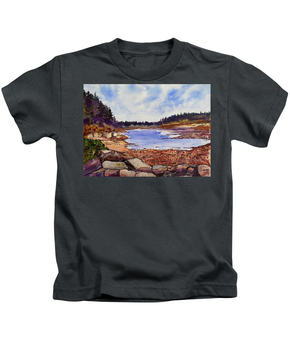 Acadia National Park Kids T-Shirt featuring the painting Coastal Mosaic, Acadia Maine by Kellie Chasse