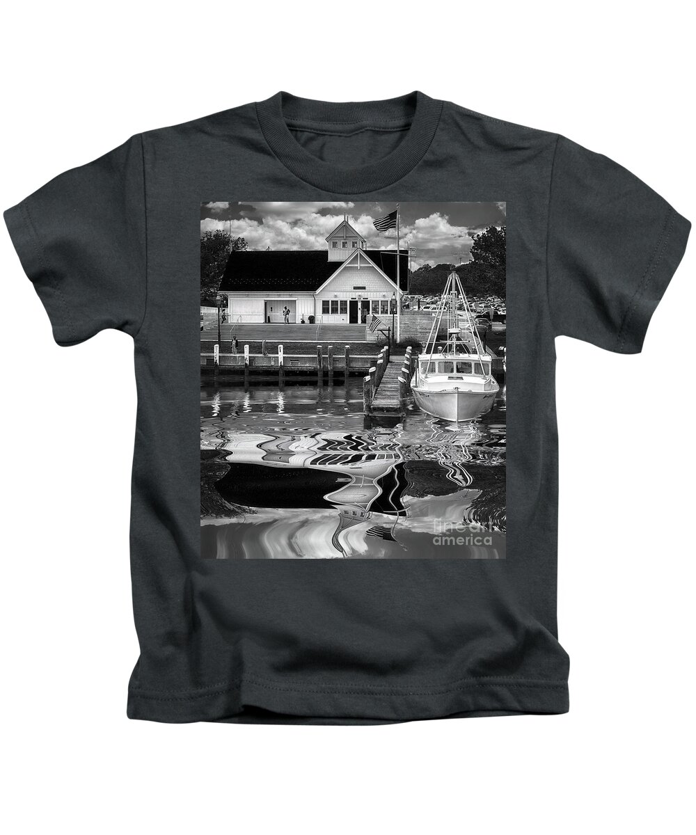 Sky Kids T-Shirt featuring the photograph Coastguard Hyannis Ma in B and W by Jack Torcello