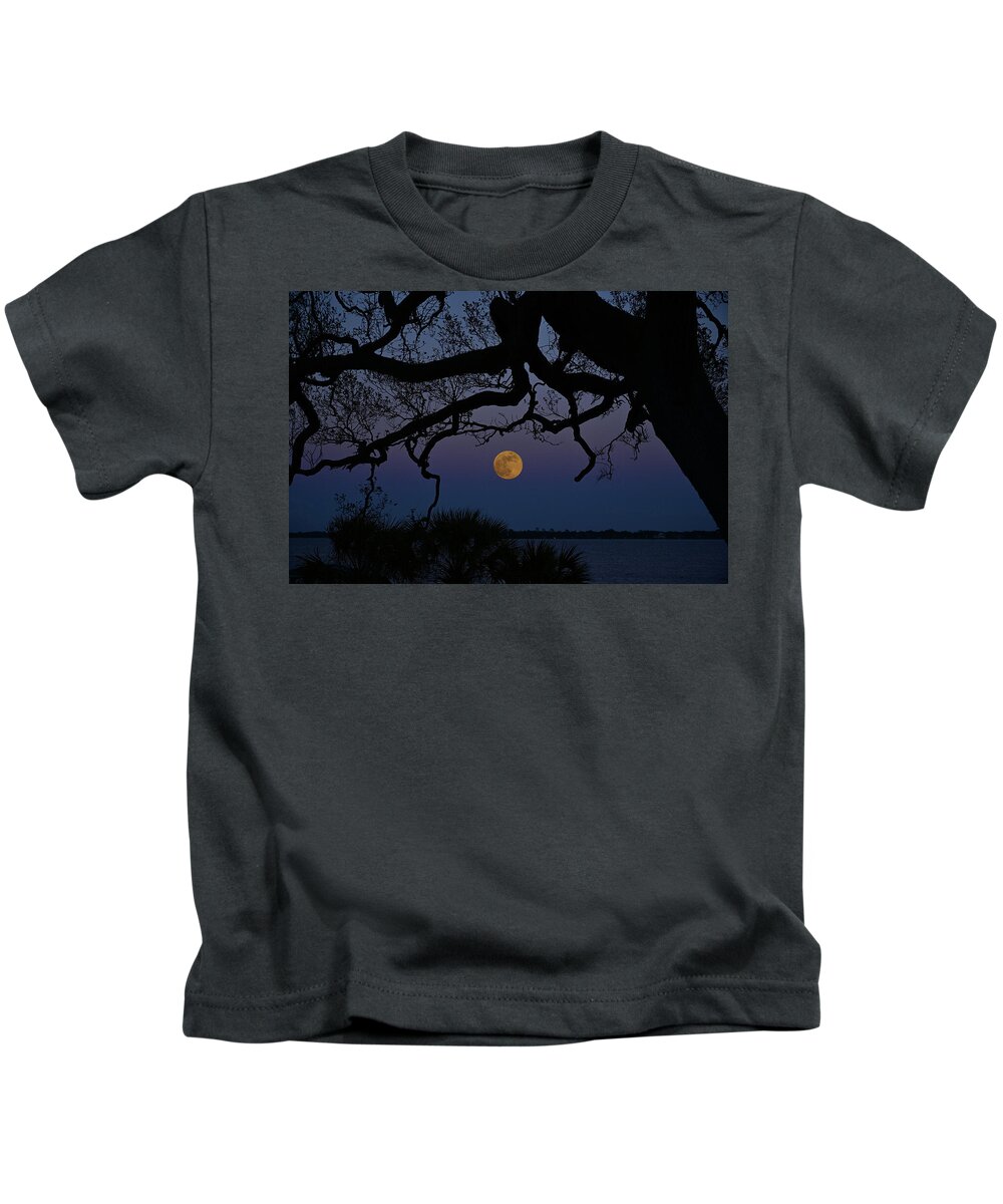 Cold Moon Kids T-Shirt featuring the photograph Cold Moon by Ben Prepelka