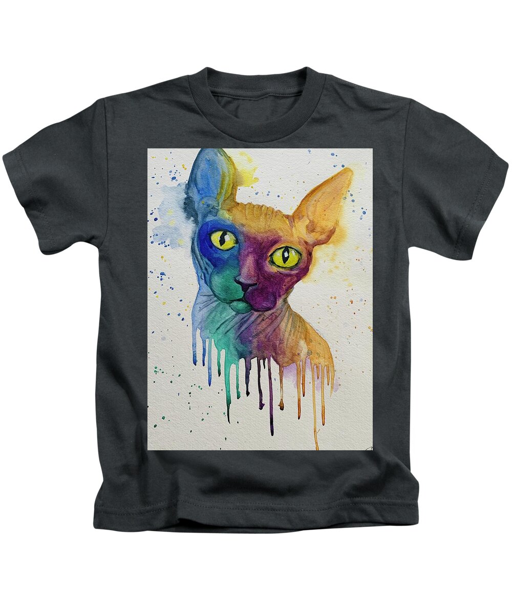 Cat Kids T-Shirt featuring the painting Colorful Cornelius by Christine Marie Rose