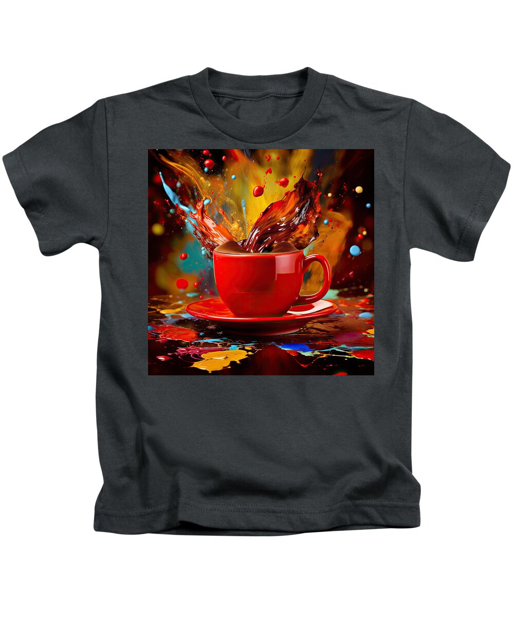 Colorful Coffee Donuts Kids T-Shirt featuring the digital art Colorful Delight - Colorful Coffee Art by Lourry Legarde