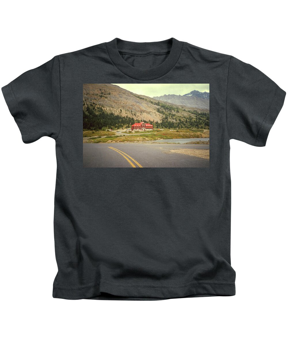 Alberta Kids T-Shirt featuring the photograph Columbia Ice Fields Lodge by Gordon James