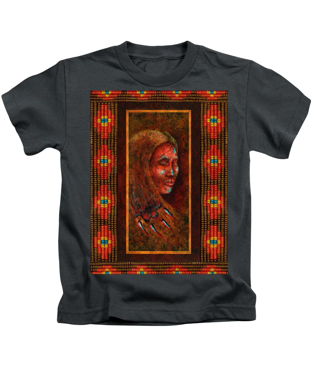 Native American Kids T-Shirt featuring the painting Coming Together I by Kevin Chasing Wolf Hutchins