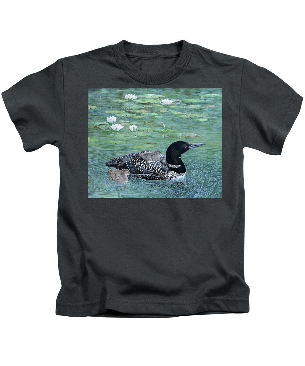 Barry Kent Mackay Kids T-Shirt featuring the painting Common Loon by Barry Kent MacKay