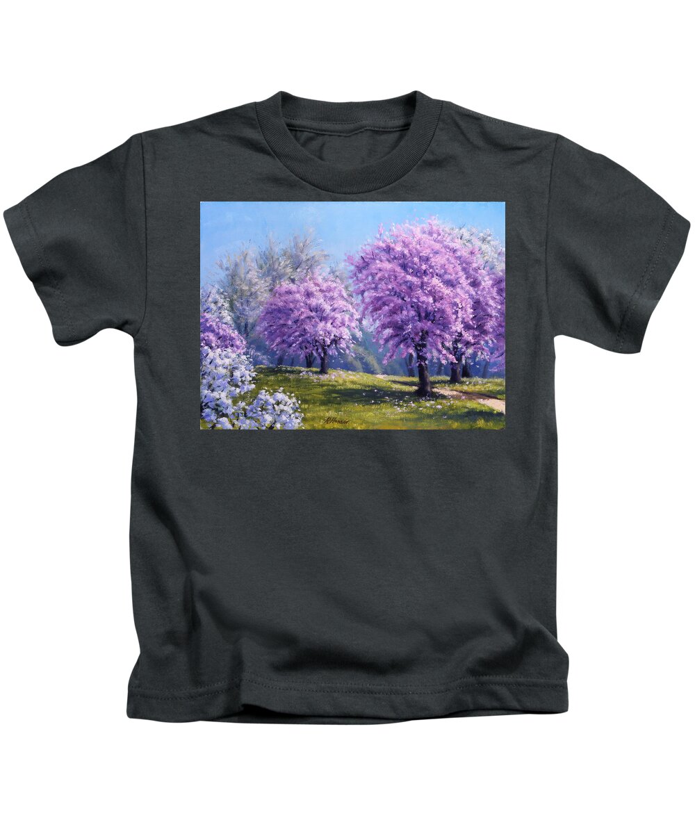 Landscape Kids T-Shirt featuring the painting Como Park Blossoms by Rick Hansen