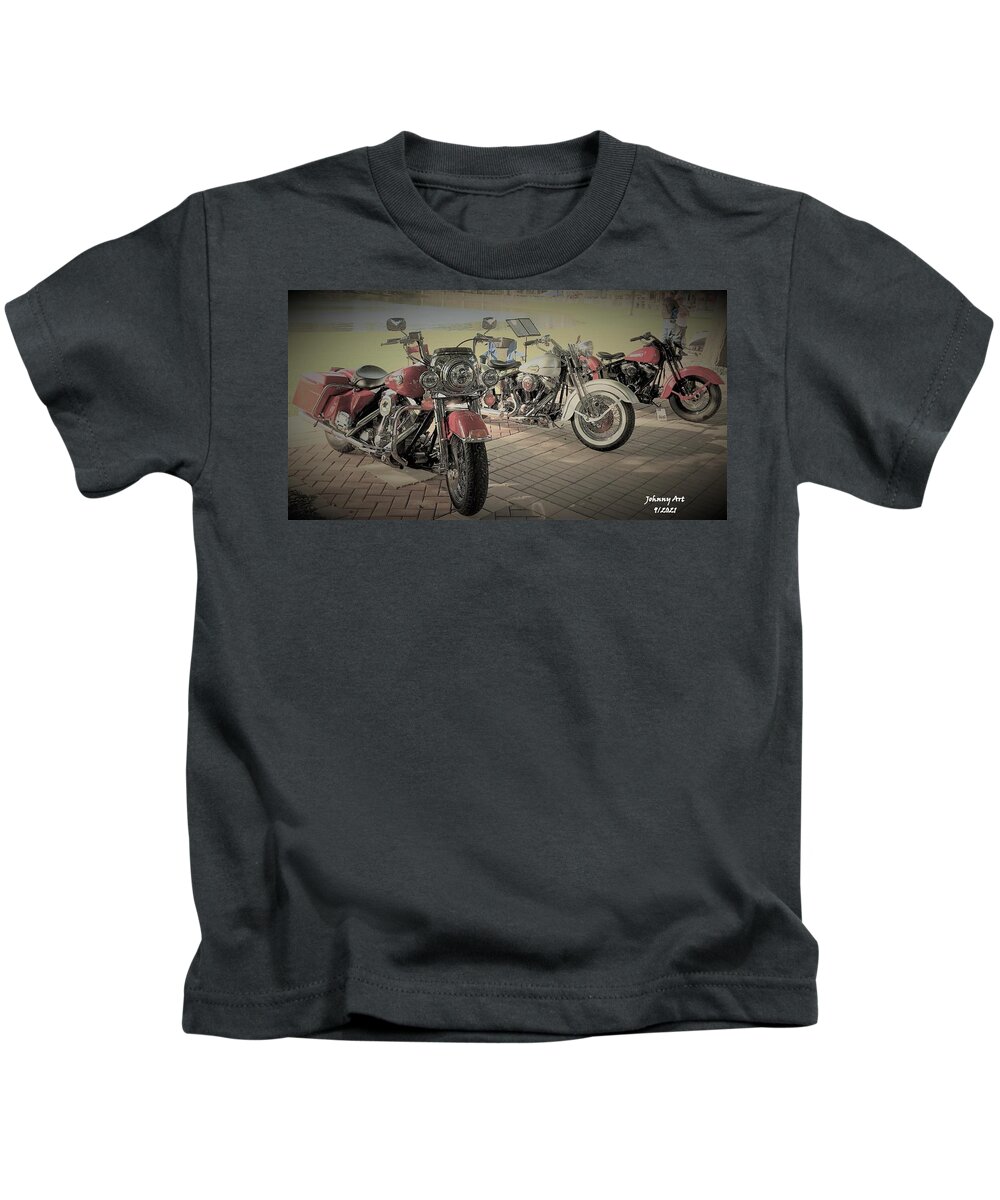 Harley Davidson St Augustine Florida Vintage John Anderson Kids T-Shirt featuring the photograph Concours d Elegance by John Anderson