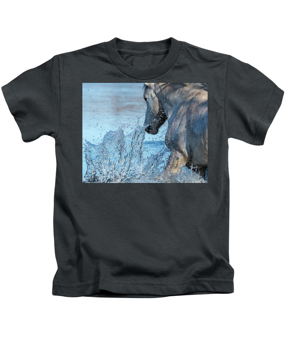 Wild Horses Kids T-Shirt featuring the photograph Cool Blue by Mary Hone