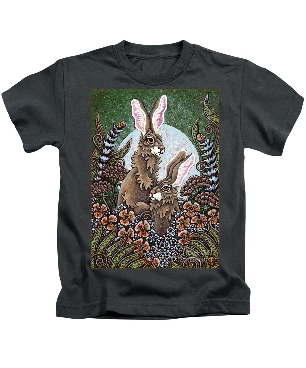 Hare Kids T-Shirt featuring the painting Cool Moon Conspirators by Amy E Fraser