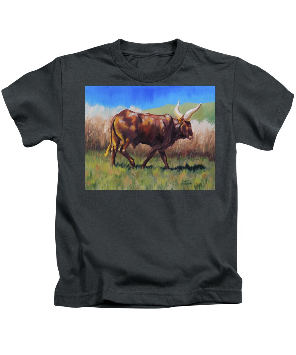 Cow Kids T-Shirt featuring the painting Copper and Sapphire by Jordan Henderson