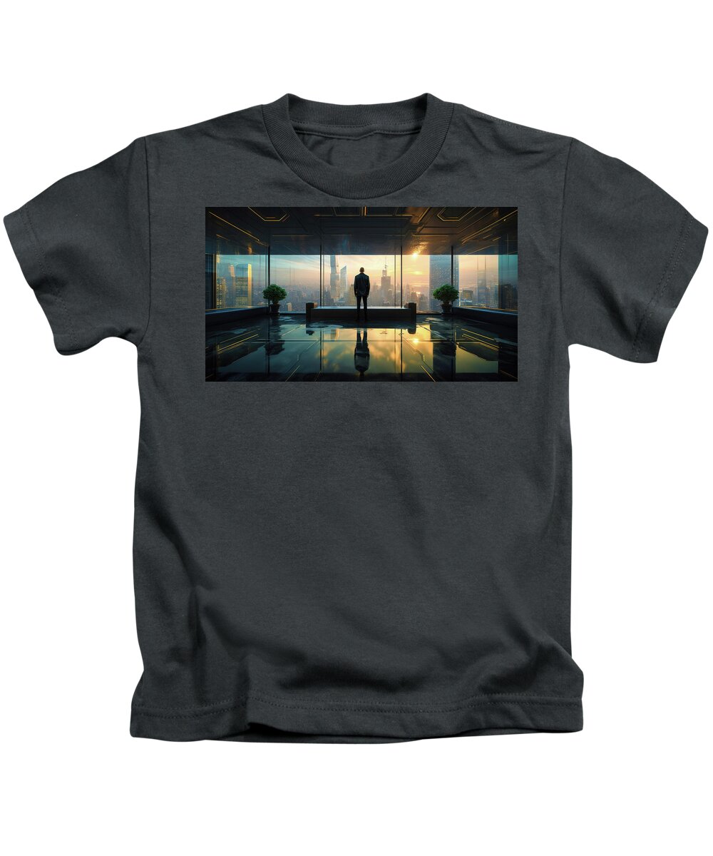 Reflection Kids T-Shirt featuring the digital art Corporate World 01 Office Reflection by Matthias Hauser