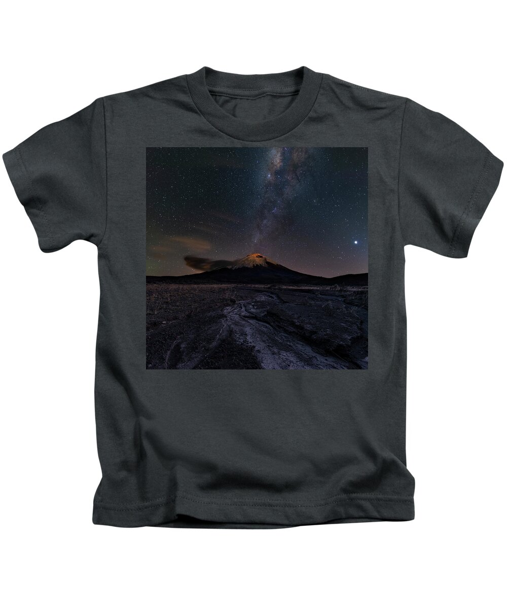Andes Kids T-Shirt featuring the photograph Cotopaxi path to the stars by Henri Leduc