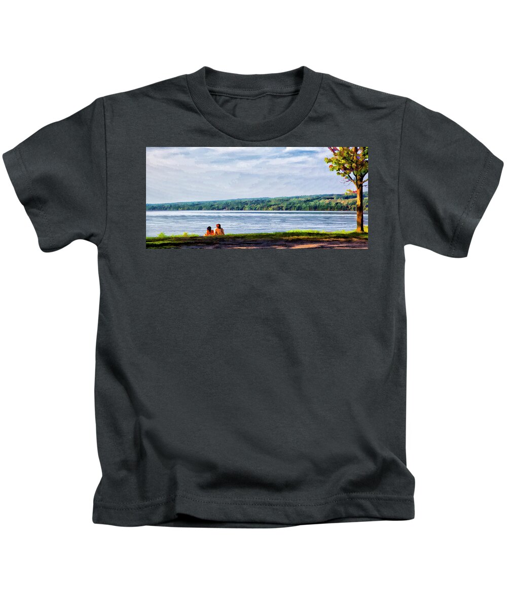 Cayuga Kids T-Shirt featuring the photograph Couple at the Lake Shore by Monroe Payne