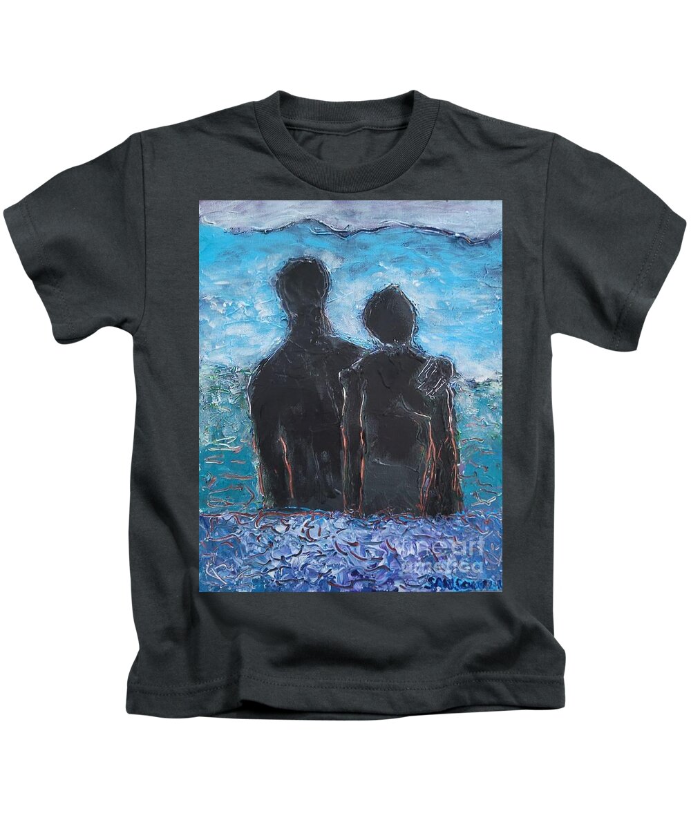  Kids T-Shirt featuring the painting Couple Posing in the Ocean by Mark SanSouci