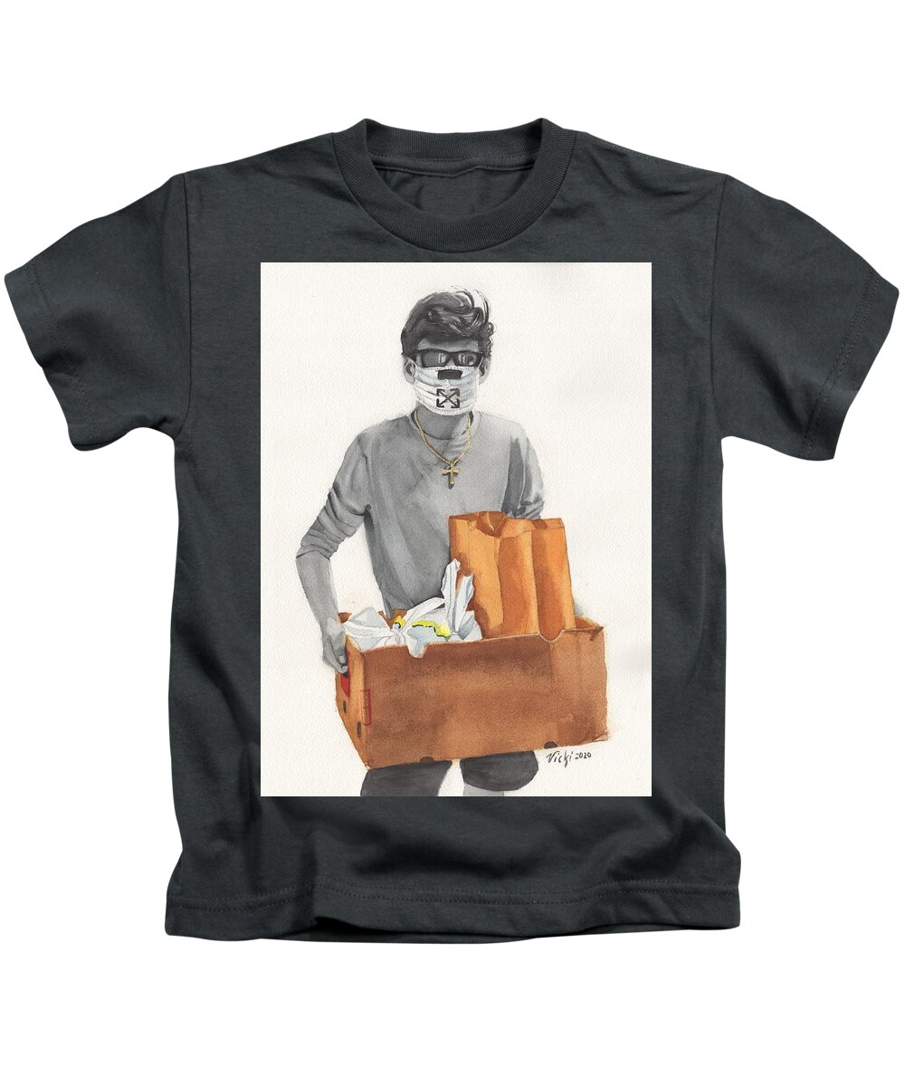 Covid19 Heroes Kids T-Shirt featuring the painting COVID19 Volunteer #6 by Vicki B Littell