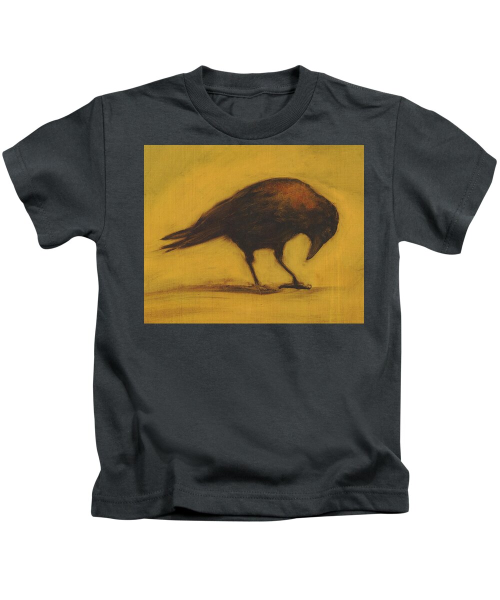 Crow Kids T-Shirt featuring the painting Crow 11 cropped version by David Ladmore