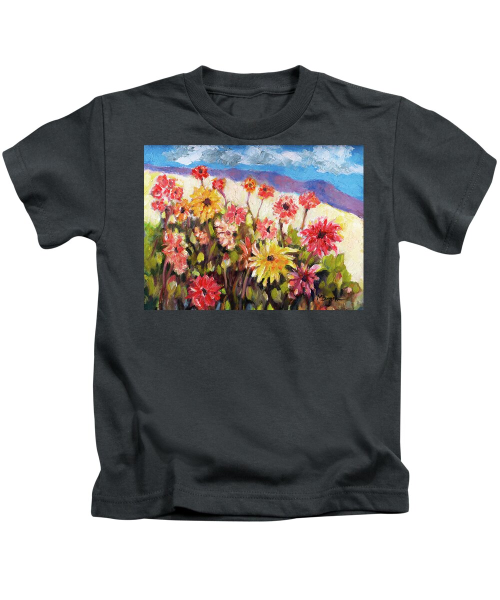 Dahlia Kids T-Shirt featuring the painting Dahlia Field by Mike Bergen