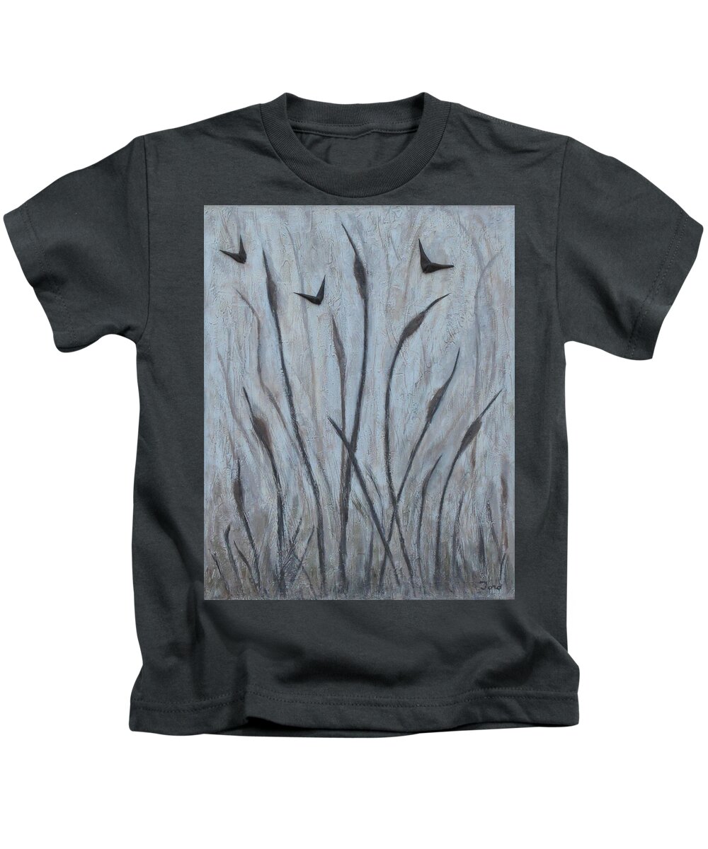 Landscape Kids T-Shirt featuring the painting Dancing Cattails 3 by Trish Toro