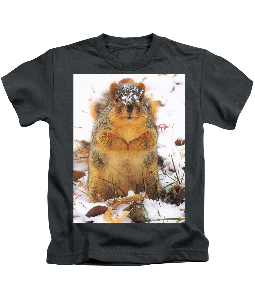 Squirrels Kids T-Shirt featuring the photograph December Squirrel by Lori Frisch