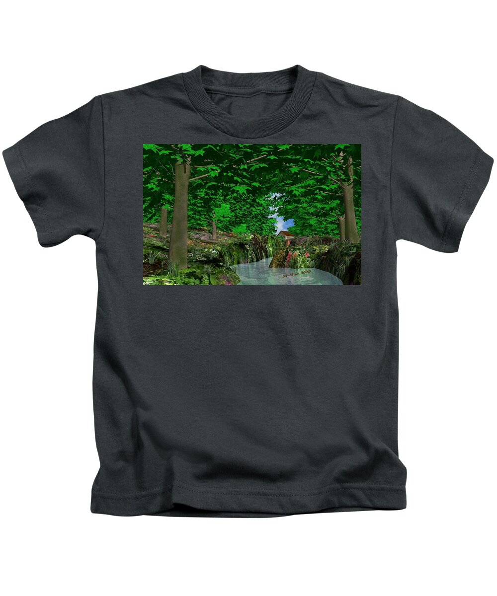 Digital Woods Summer Seasonal Kids T-Shirt featuring the digital art Deep Woods by Bob Shimer