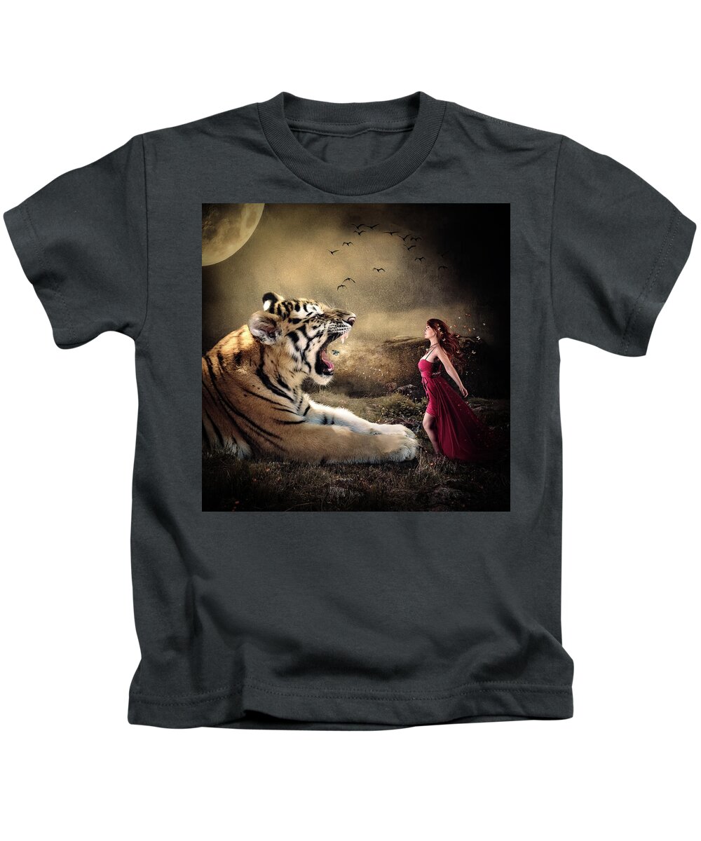 Tiger Kids T-Shirt featuring the digital art Determination by Maggy Pease