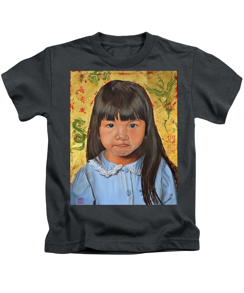Oil Painting Kids T-Shirt featuring the painting Determination by Thu Nguyen