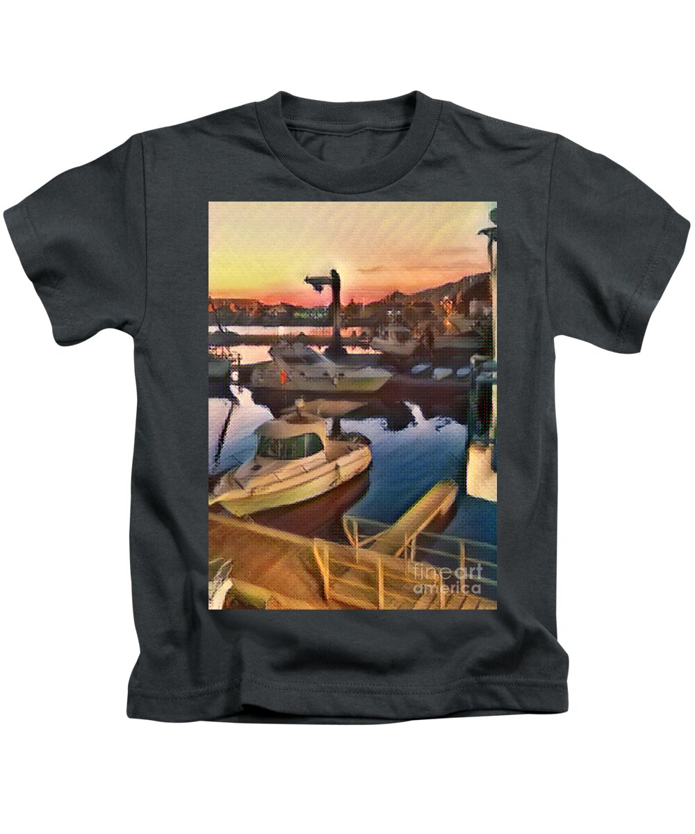 Fineartamerica Kids T-Shirt featuring the digital art Digitail painting boats by Yvonne Padmos