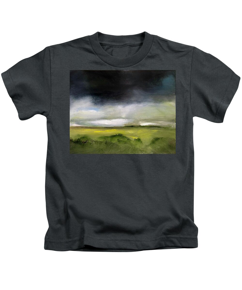 Raincloud Kids T-Shirt featuring the painting Distant Rain by Roger Clarke