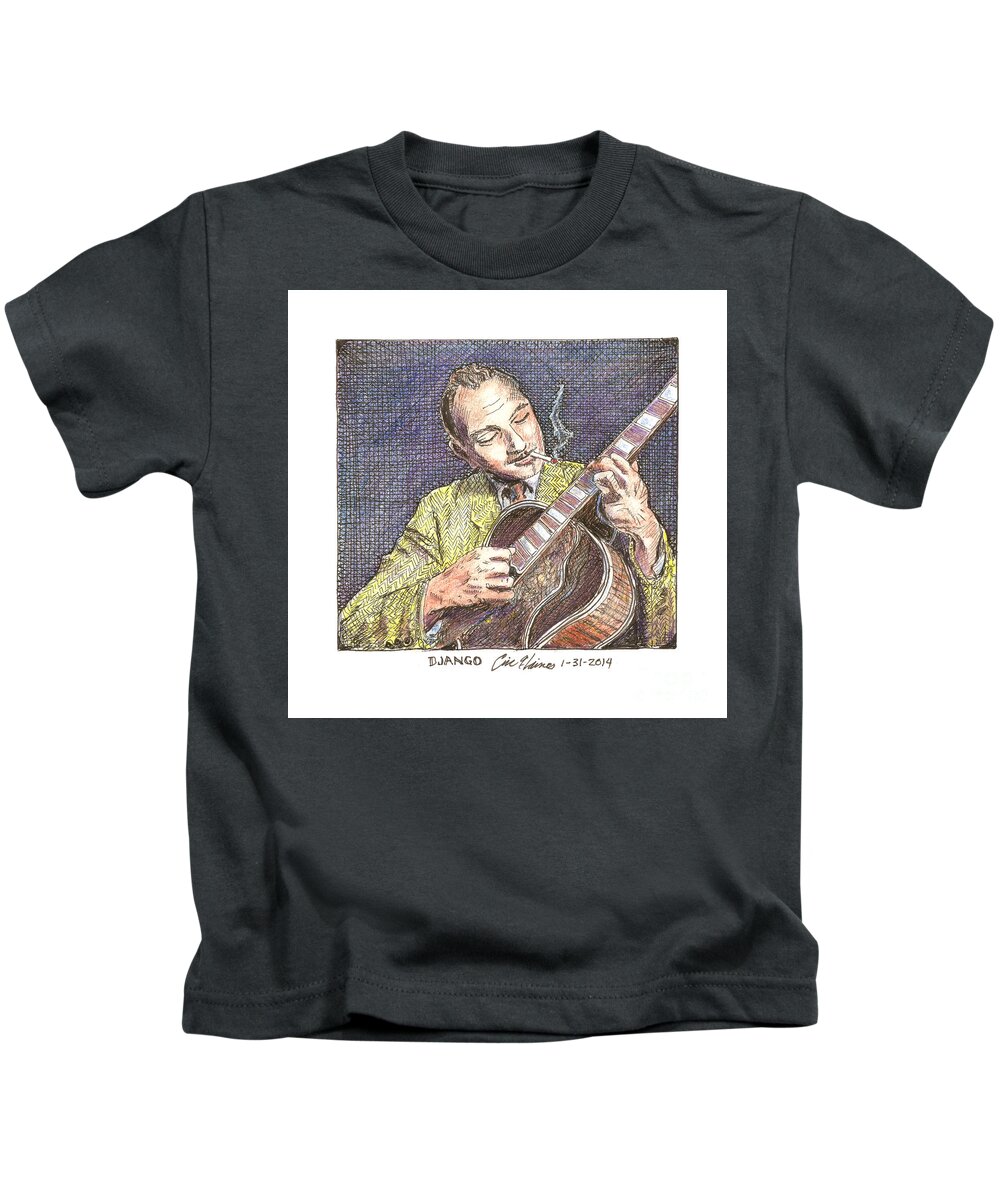 Django Kids T-Shirt featuring the drawing Django by Eric Haines
