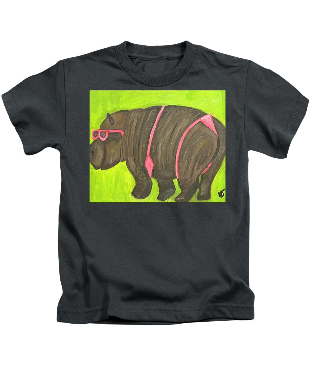 Hippo Kids T-Shirt featuring the painting Do I Look Fat?  by Anita Hummel