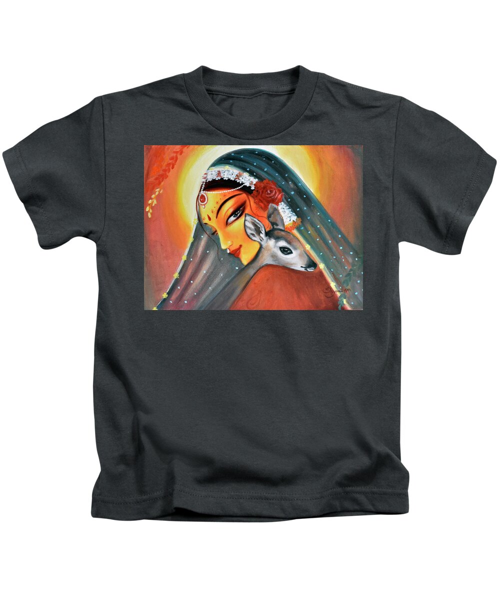 India Kids T-Shirt featuring the painting Doe-Eyed Rai by Alexandra Bilbija