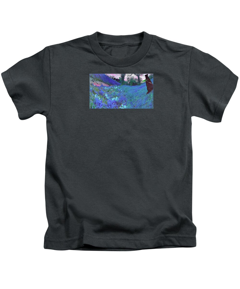 Twilightblue Kids T-Shirt featuring the photograph Dog Walk Dreamscape In Twilight Blues by Rowena Tutty