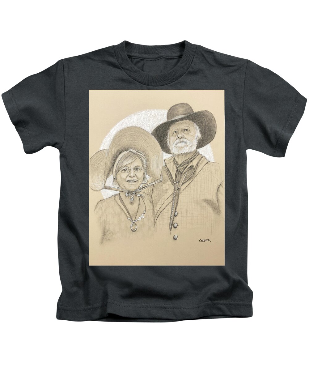 Double Portrait Kids T-Shirt featuring the drawing Don and Maggie by Todd Cooper