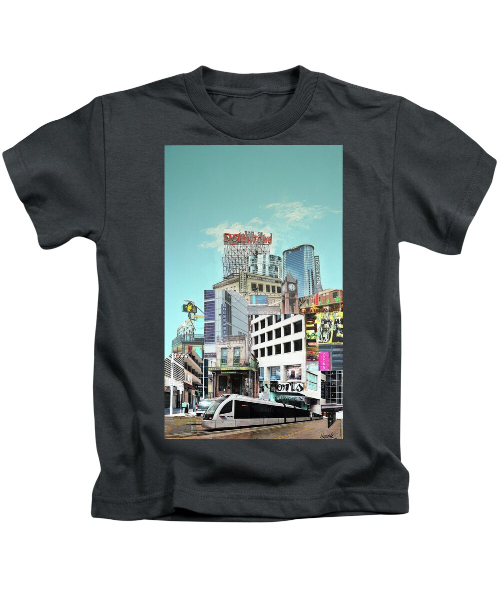 Houston Kids T-Shirt featuring the mixed media Downtown Houston by James Hudek