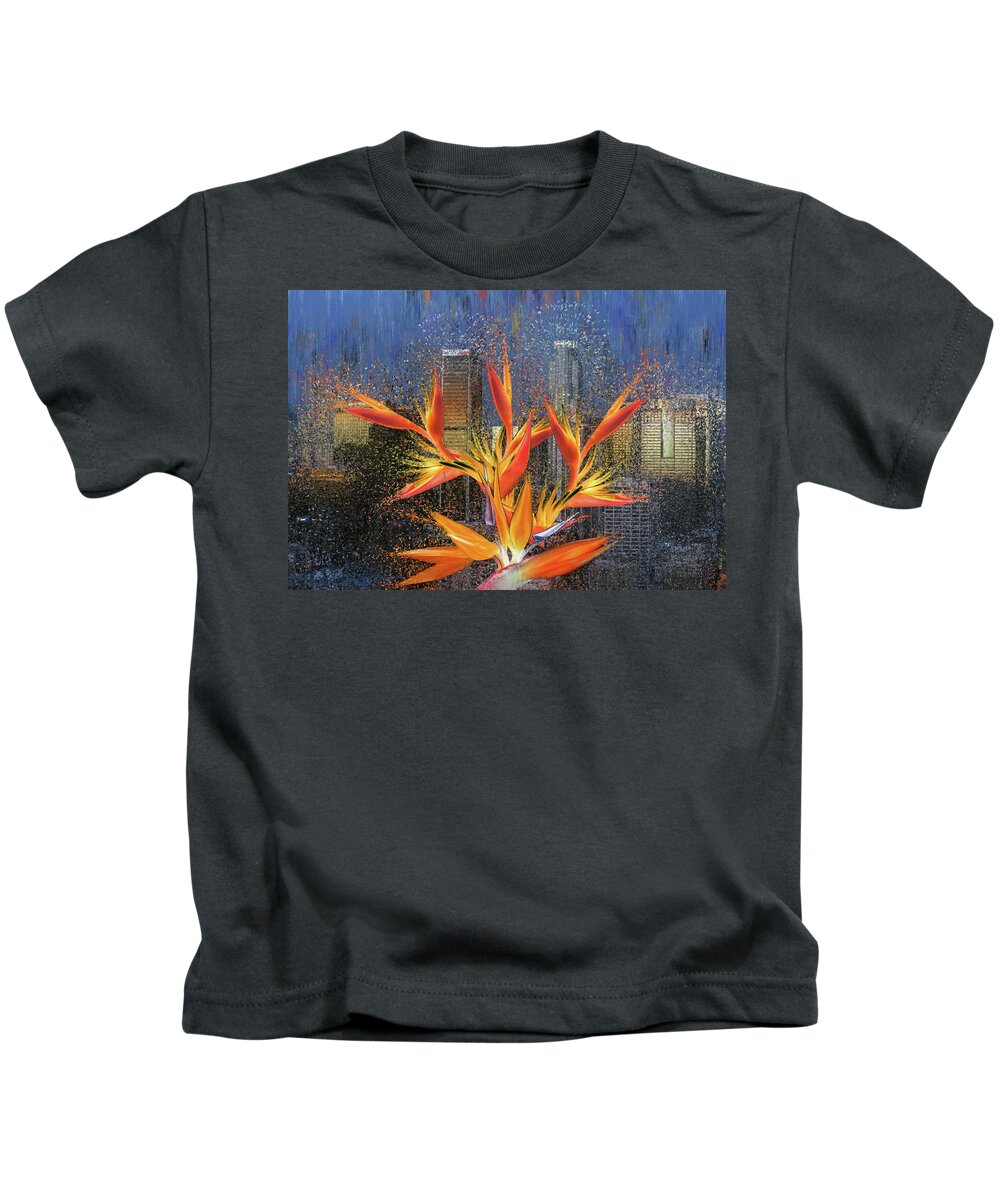 Los Angeles Kids T-Shirt featuring the digital art Downtown Los Angeles by Alex Mir